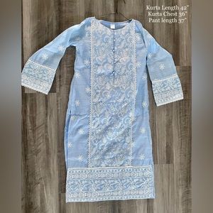 Summer Blue and White Embroidered 3 piece Pakistani Suit